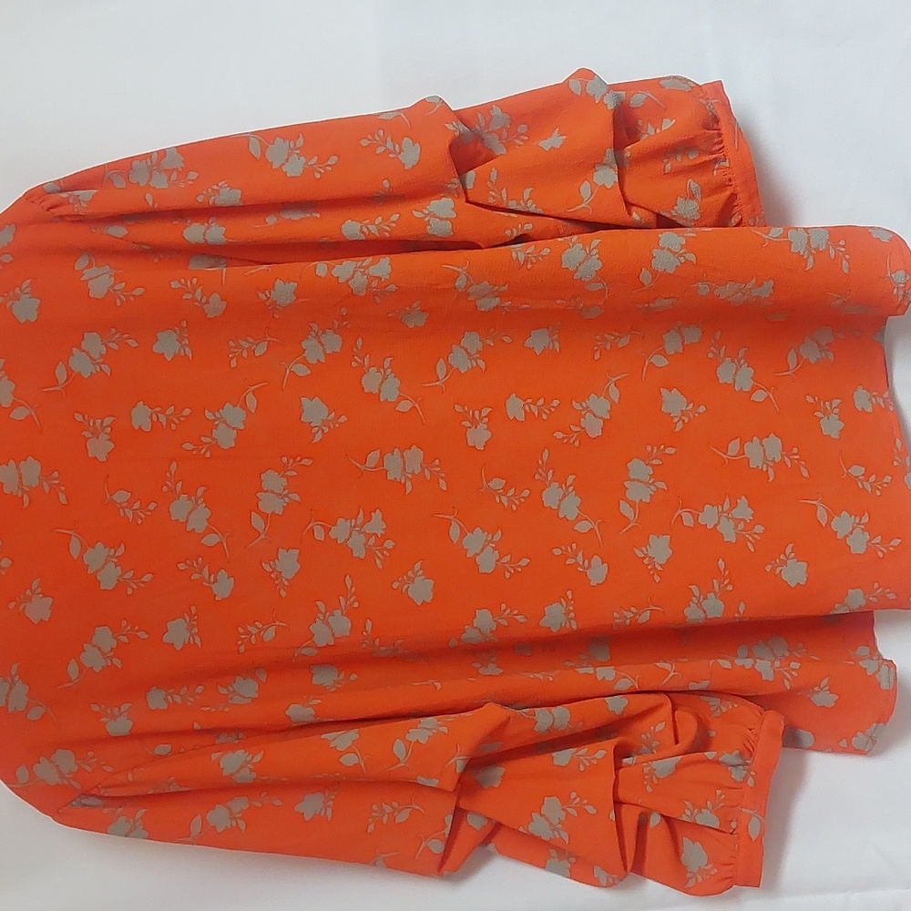 Orange and Gray Floral Blouse - Picture 2 of 3